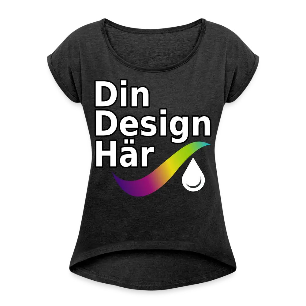 Designa T-shirt Med Upprullade ärmar Dam Ljung Svart / s - Designa Och Tryck Online