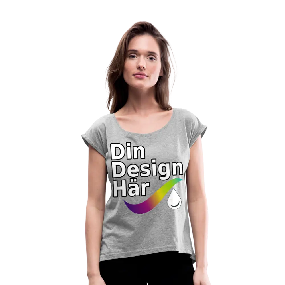 Designa T-shirt Med Upprullade ärmar Dam Gråmelerad / s - Designa Och Tryck Online