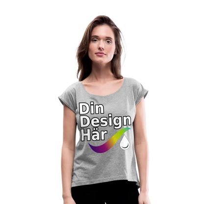 Designa T-shirt Med Upprullade ärmar Dam Gråmelerad / s - Designa Och Tryck Online