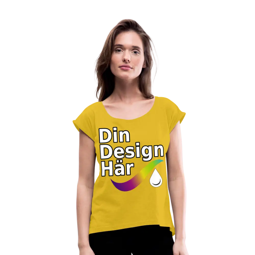 Designa T-shirt Med Upprullade ärmar Dam Senapsgul / s - Designa Och Tryck Online