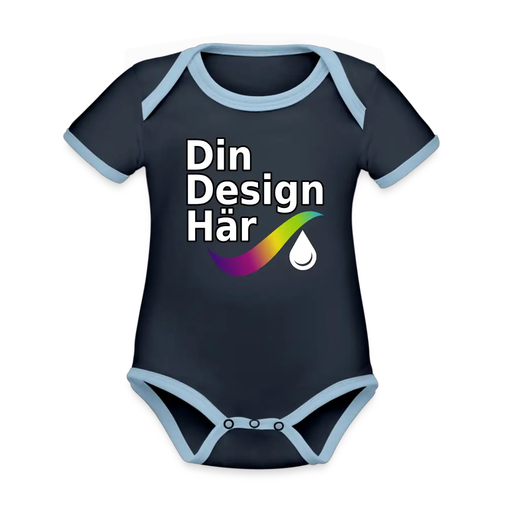 Designa Ekologisk Kontrastfärgad Kortärmad Babybody Marin/himmel / 50/56 (0-1m) - Designa Och Tryck Online