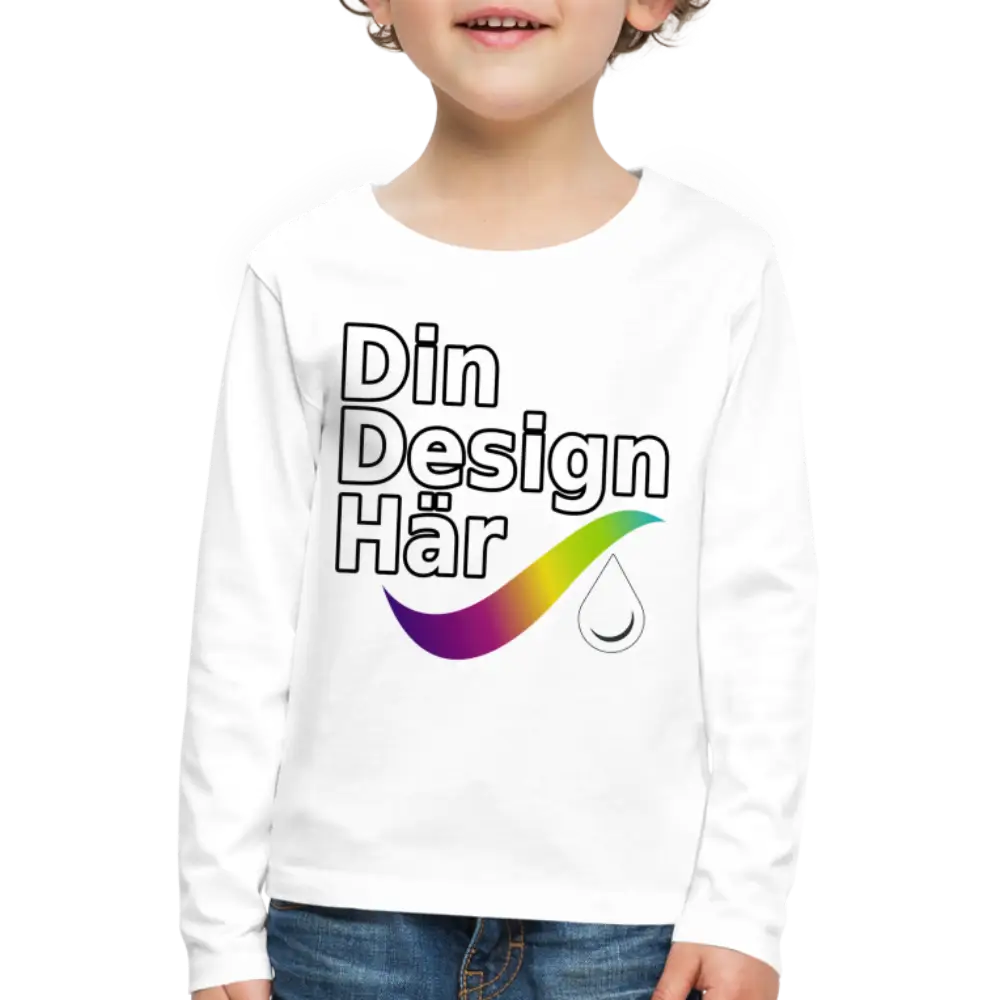 Designa Långärmad Premium-t-shirt Barn Vit / 98/104 (2 Years) - Designa Och Tryck Online