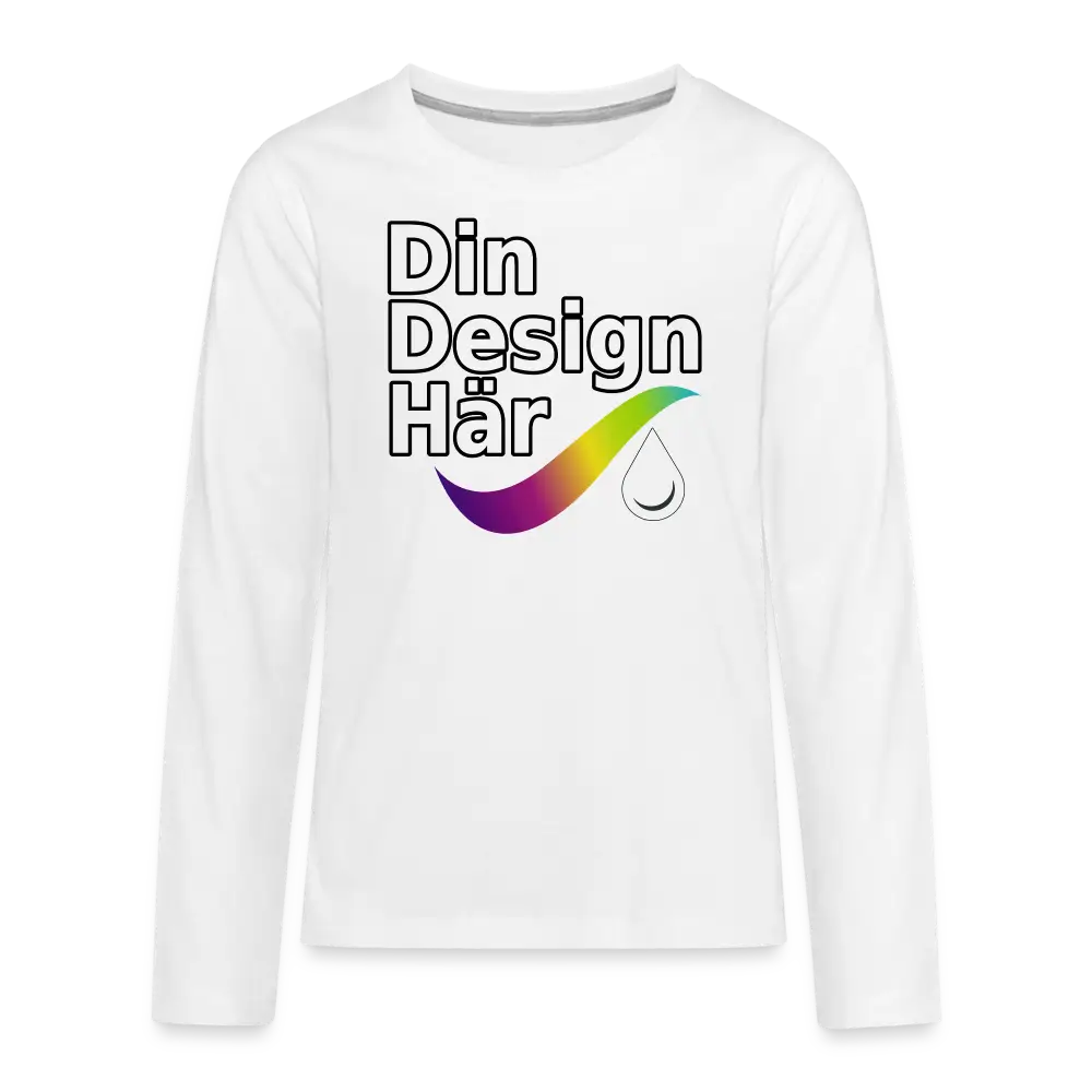 Designa Långärmad Premium T-shirt Tonåring Vit / 146/152 (10 Years) - Designa Och Tryck Online