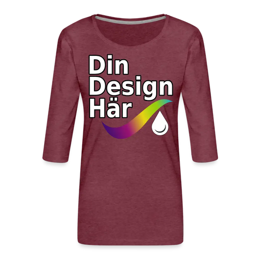 Designa Premium-t-shirt Med 3/4-ärm Dam Ljung Vinröd / s - Designa Och Tryck Online