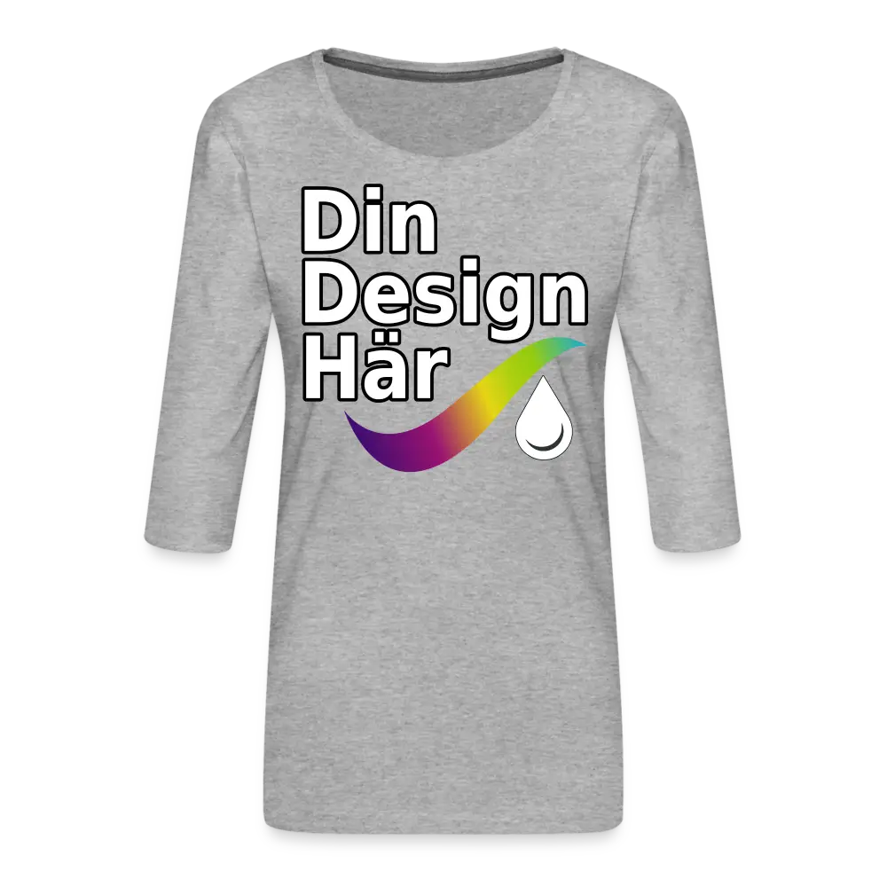 Designa Premium-t-shirt Med 3/4-ärm Dam Gråmelerad / s - Designa Och Tryck Online