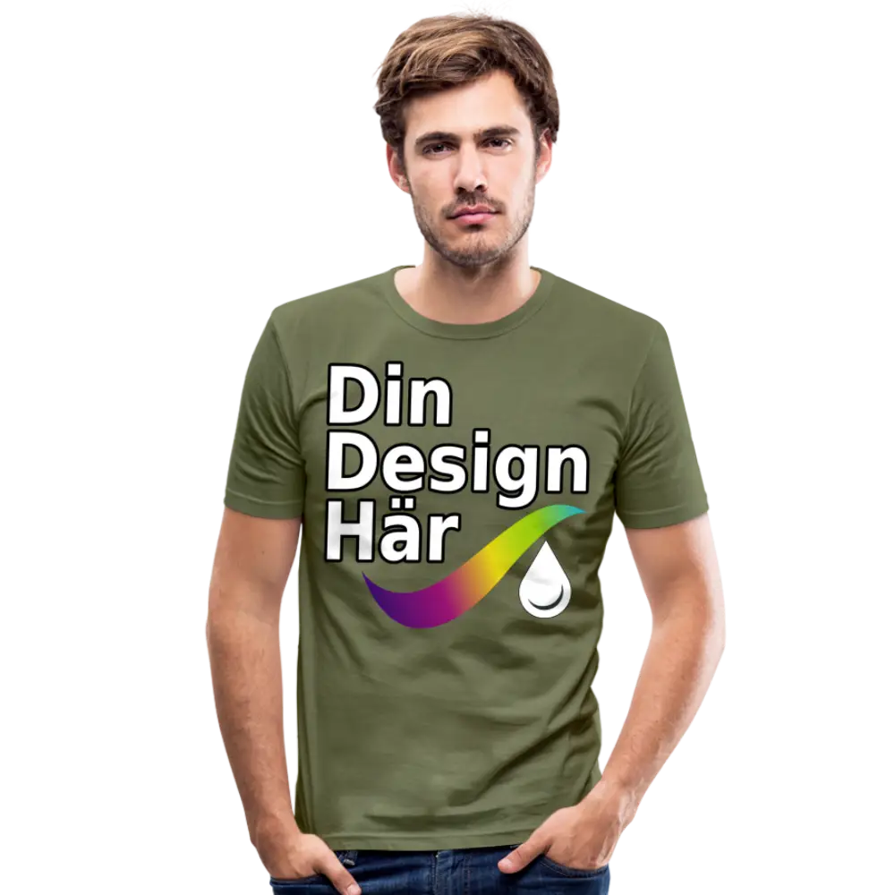 Designa Slim Fit T-shirt Herr Khaki Grön / s - Designa Och Tryck Online