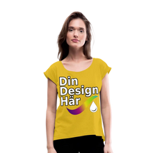 Ladda upp bild till gallerivisning, T-shirt Med Upprullade ärmar Dam - Mustard Yellow / s
